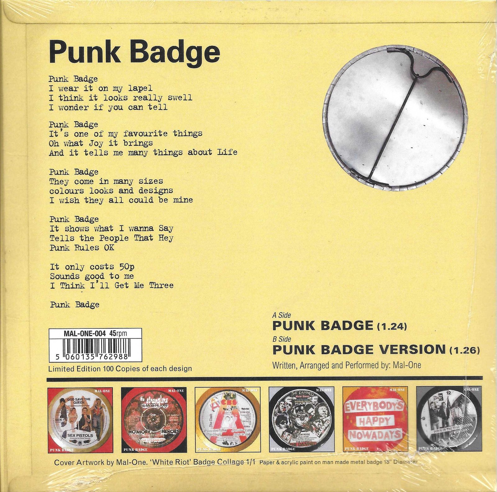 MAL-ONE-004 4 If you don't like The Clash, you don't like Rock 'n' Roll Mal-One  Back cover of MAL-ONE-004 4